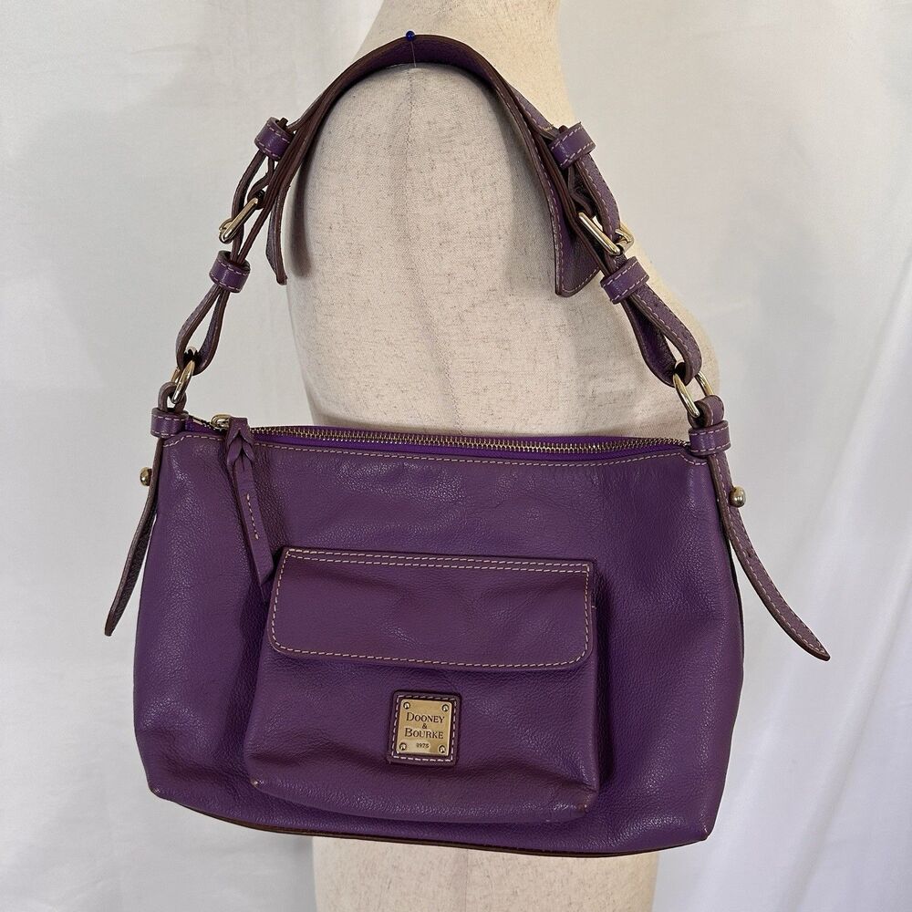 Vintage Dooney & Bourke Purple Pebble Leather Shoulder Bag Purse Flap Pocket y2k